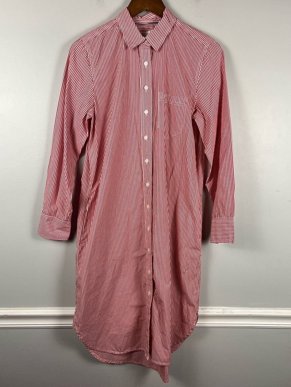 J. Crew  red and white striped cotton poplin shirt dress size 6